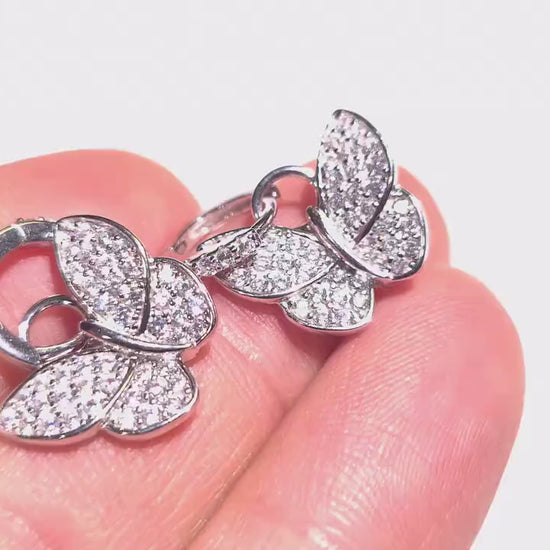 925 Sterling Silver CZ Diamond Butterfly 14x17mm Interchangeable Huggie Hoop Earring, 925 stamped, beautiful gift for her