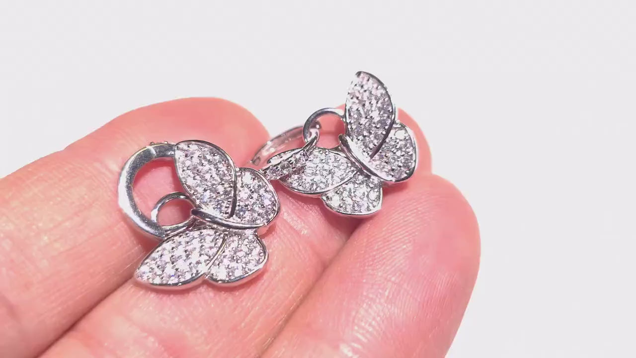 925 Sterling Silver CZ Diamond Butterfly 14x17mm Interchangeable Huggie Hoop Earring, 925 stamped, beautiful gift for her