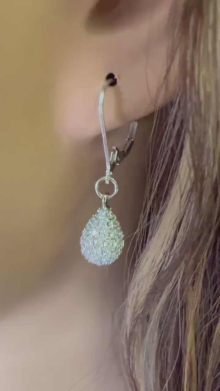 925 Sterling silver CZ Diamond Waterfrop  8x12mm Briolette Teardrop Leverback Earrings. Heavy weight Beautiful Elegant Simple Gift 925 stamp