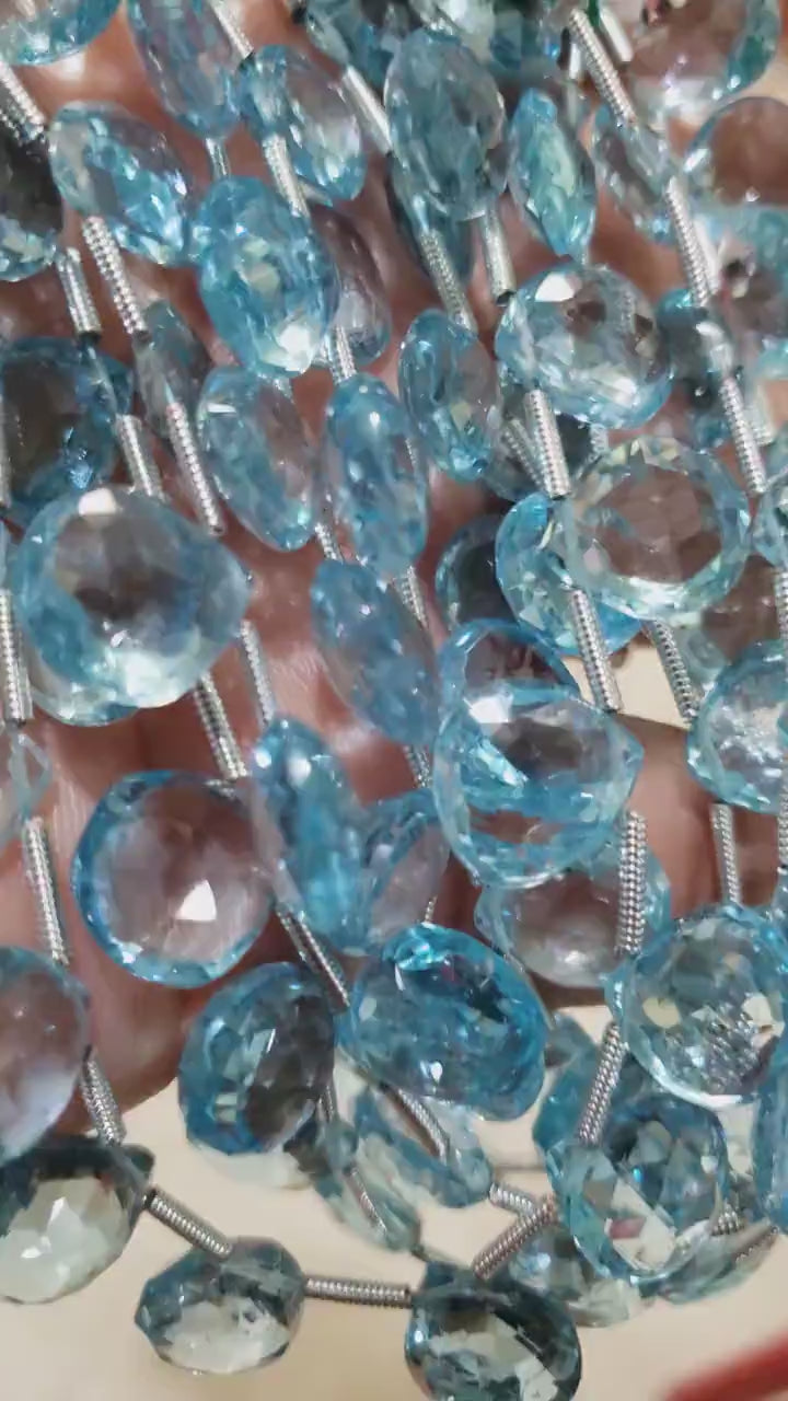 Swiss Blue Topaz cut Faceted Pear drop, Genuine AAA Quality Blue Topaz Faceted Heart Teardrop 12.5-13.5mm Cut Gemstone, December Birthstone