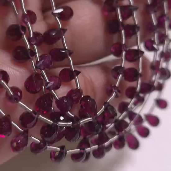 Rhodolite Garnet AAA Micro Faceted 4x6-5x7mm Briolette Tear Drop,Jewelry Making Rich Merlot color,Rare Mozambique garnet, January Birthstone