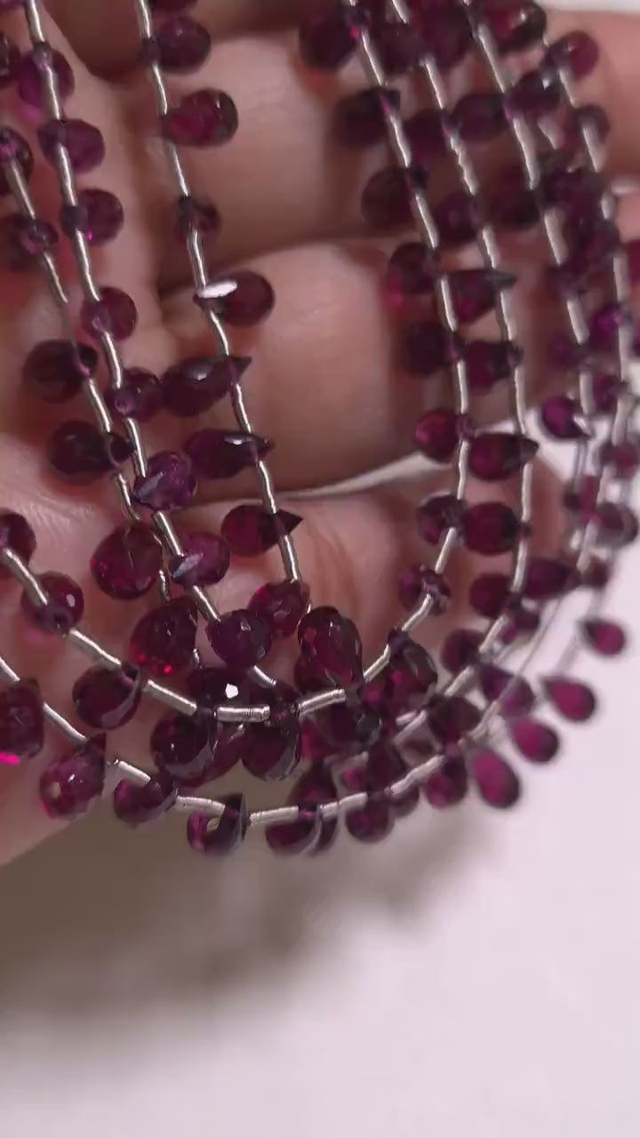 Rhodolite Garnet AAA Micro Faceted 4x6-5x7mm Briolette Tear Drop,Jewelry Making Rich Merlot color,Rare Mozambique garnet, January Birthstone