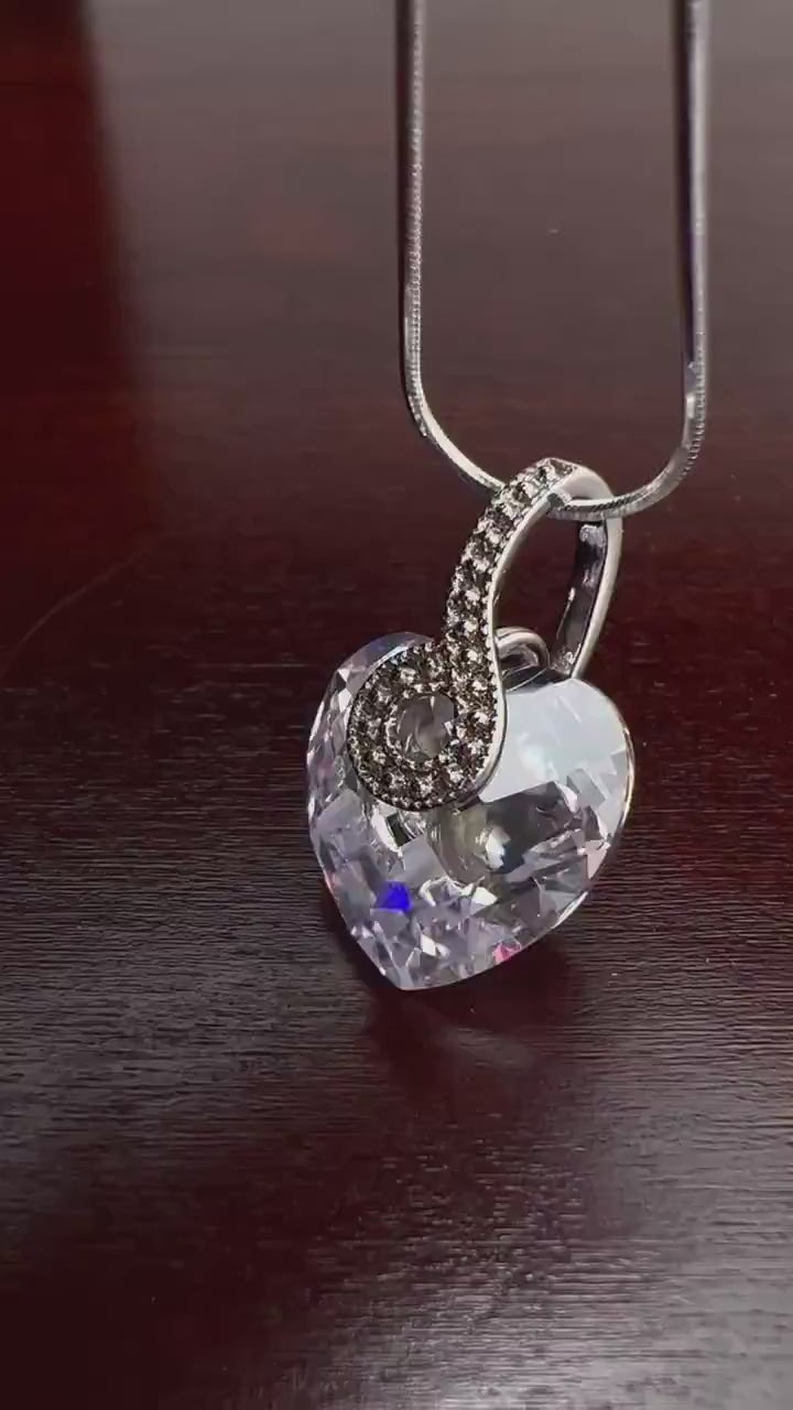 Cubic zirconia CZ Diamond clear 15mm puff heart princess cut 925 Sterling silver Pendant and chain Necklace 925 stamped gift valentines  gif