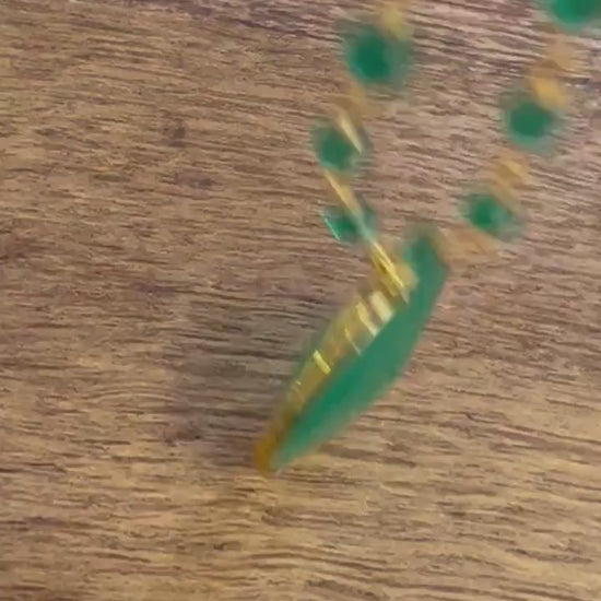 Genuine Green Onyx Bezel Teardrop Pendant with matching beaded wire wrapped rosary chain Necklace. Gift for her