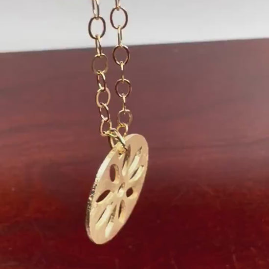 14k Gold Filled Cable Chain with Gold Vermeil Bali Brush Gold Filigree Circle Handmade Pendant Necklace