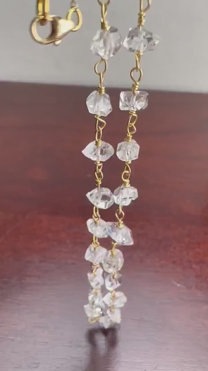 Herkimer Diamond 4x5.5-6.5mm Raw Beaded Wire Wrap 18k Gold vermeil Necklace DoubleTerminated Sparkly Clear AAA High Quality Herkimer Diamond