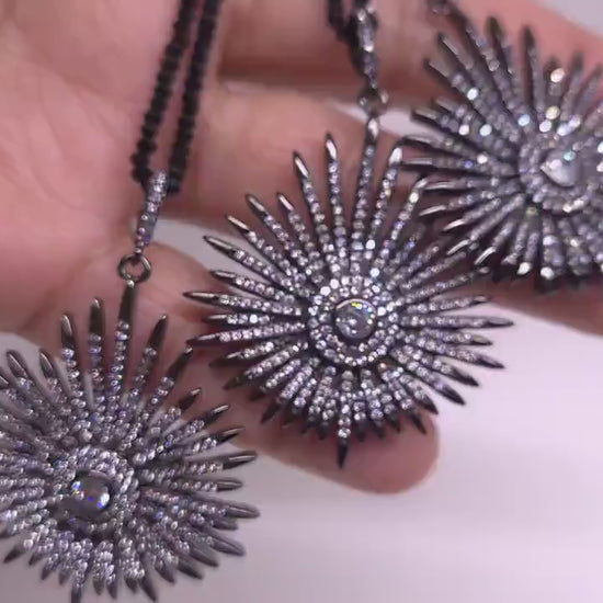 Cubic Zirconia Oxidized and Rhinestone Diamond Ball Pendant Extendable Necklace