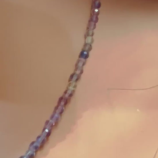 Natural Rainbow Fluorite 2.5-3mm Faceted beaded Sterling Silver Necklace,Choker Layering,Prom, Graduation June Birthstone, Precious Gift