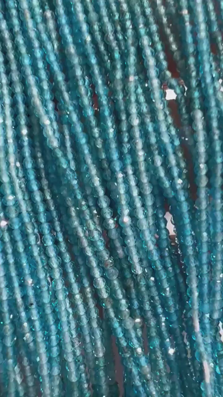 Natural Neon blue Apatite 2mm Micro Faceted Round beads for jewelry making 12” strand. Neon blue shaded beautiful bead. 1 strand