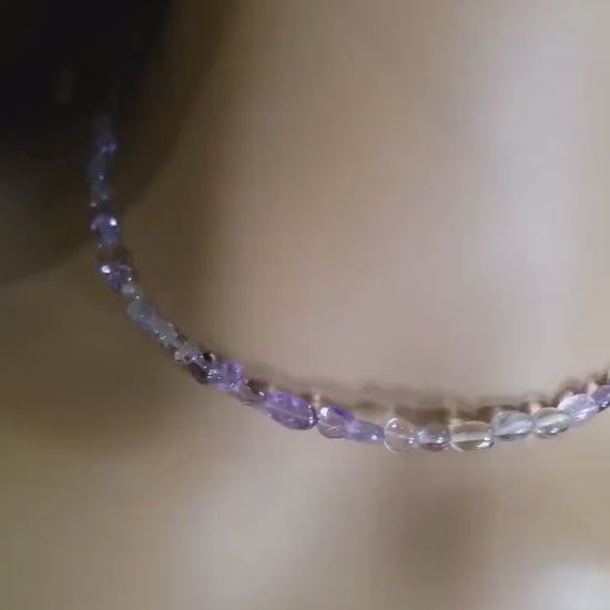 Natural Ametrine Smooth Freeform Oval Beaded Silver Lobster Clasp, Choker, Layering Silver Necklace