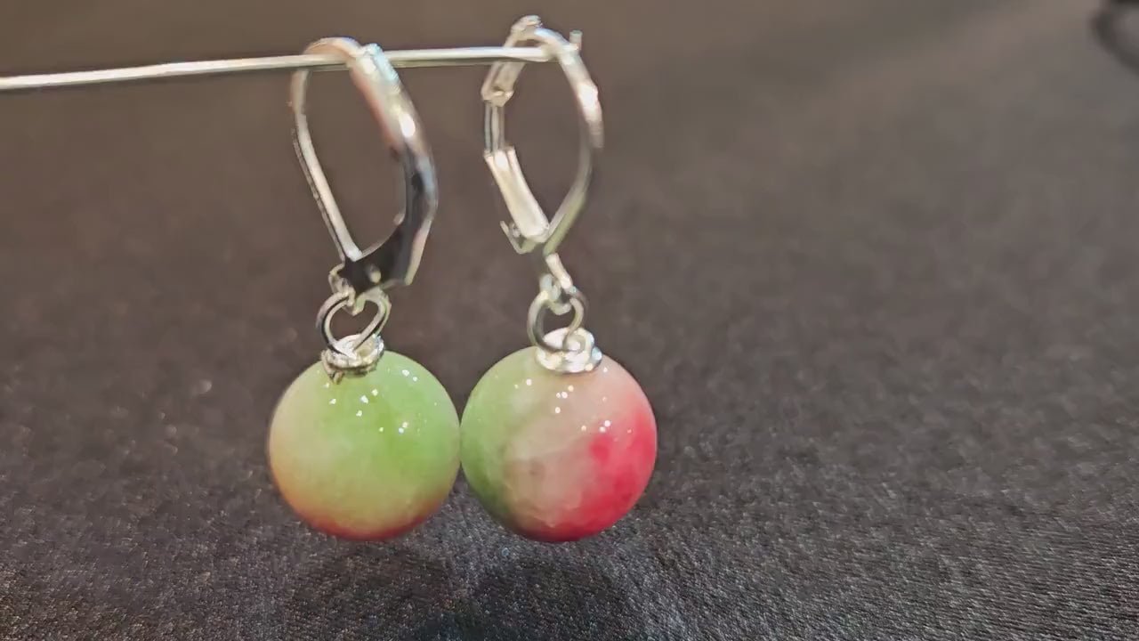 Candy Jade 10mm round handmade Leverback earrings in Silver, 925 Sterling Silver, minimalist Gift