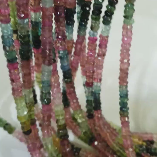 Natural Watermelon Tourmaline 4-5.5mm Rondelle, AAA Quality Faceted Micro Diamond Cut Tourmaline Rondelle, Jewelry Making Beads 13" St