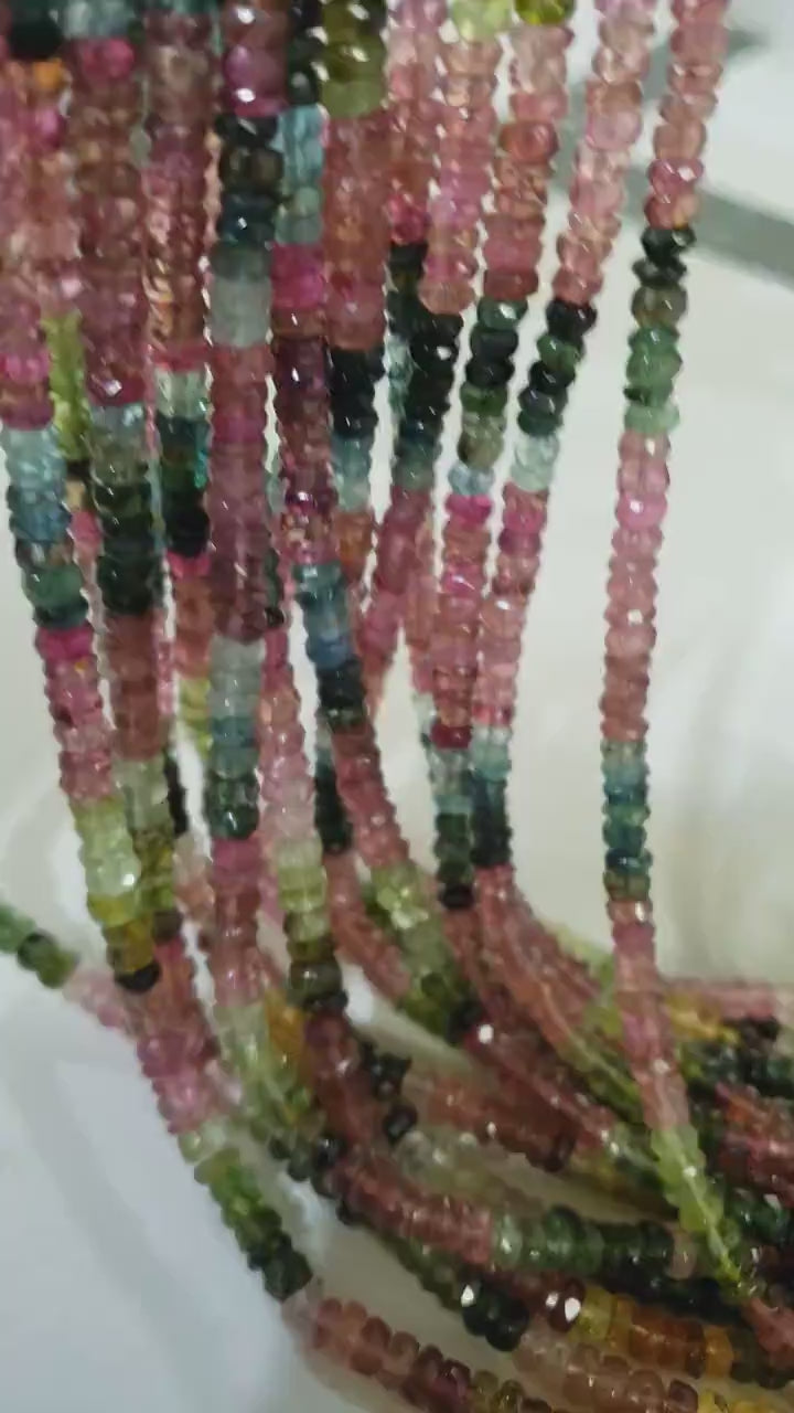 Natural Watermelon Tourmaline 4-5.5mm Rondelle, AAA Quality Faceted Micro Diamond Cut Tourmaline Rondelle, Jewelry Making Beads 13" St