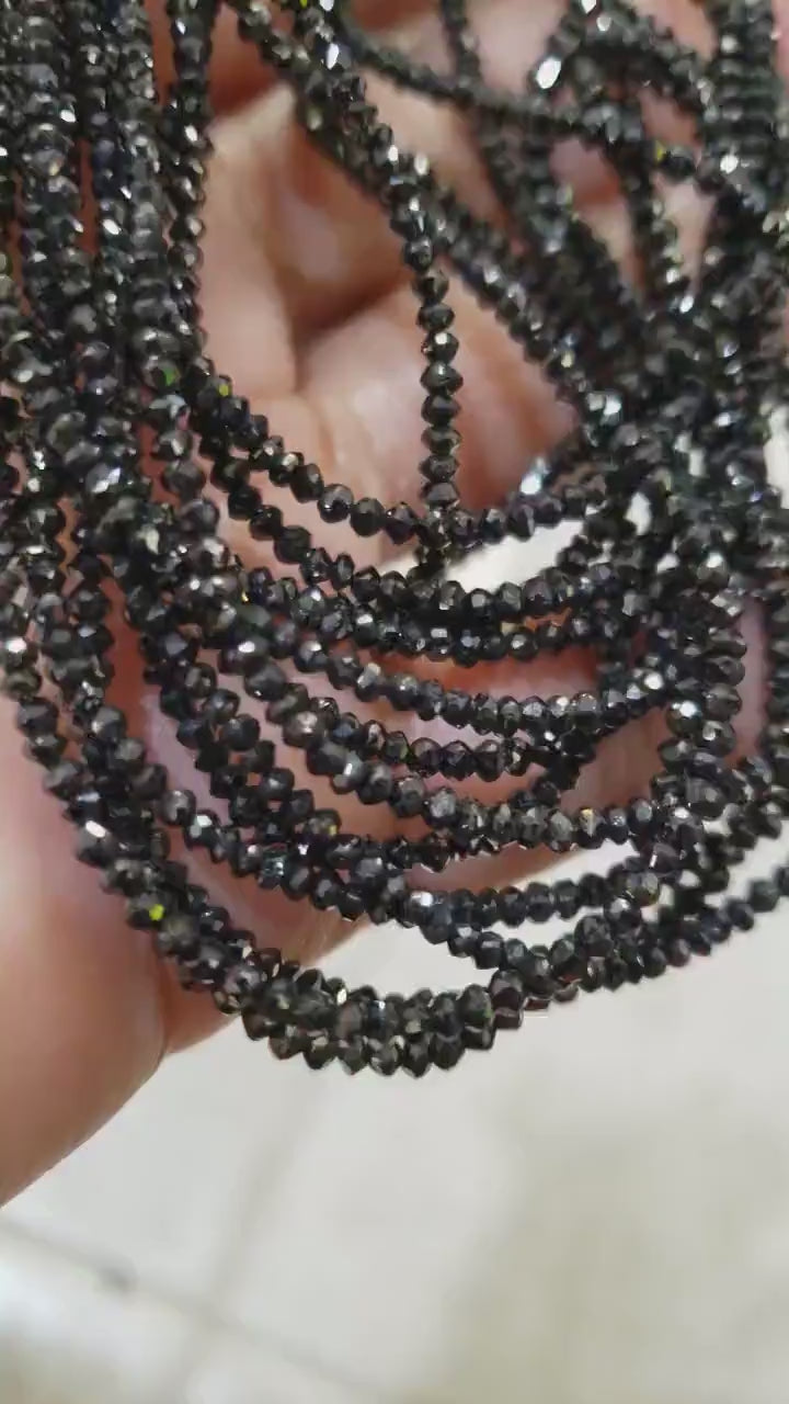 Natural Black Diamond Faceted Roundel Bead, AAA Quality 2-3mm Diamond Bead for Jewelry making. 1" to 15" full strand 12 cts