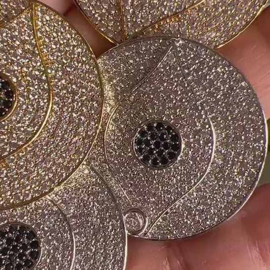 Cubic Zirconia Micro Pave CZ Diamond  32mm large Evil Eye Round Pendant with 925 Sterling Silver or 14K Gold Filled Necklace, Protection