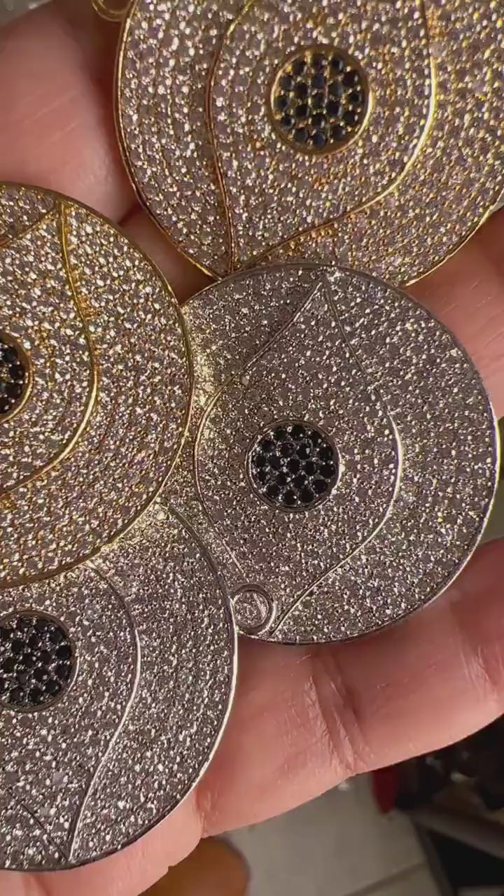Cubic Zirconia Micro Pave CZ Diamond  32mm large Evil Eye Round Pendant with 925 Sterling Silver or 14K Gold Filled Necklace, Protection