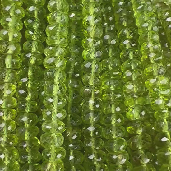 Natural Peridot Faceted Rondelle 5.5-6mm AAA Gemstone Beads 8" strand  August Birthstone
