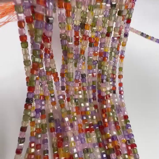 Cubic Zirconia Square Cube Micro Faceted 3x3mm Rainbow Beads AAA Gemstone Jewelry Making CZ Beads 1.5”full  Strand approximately 145 pieces