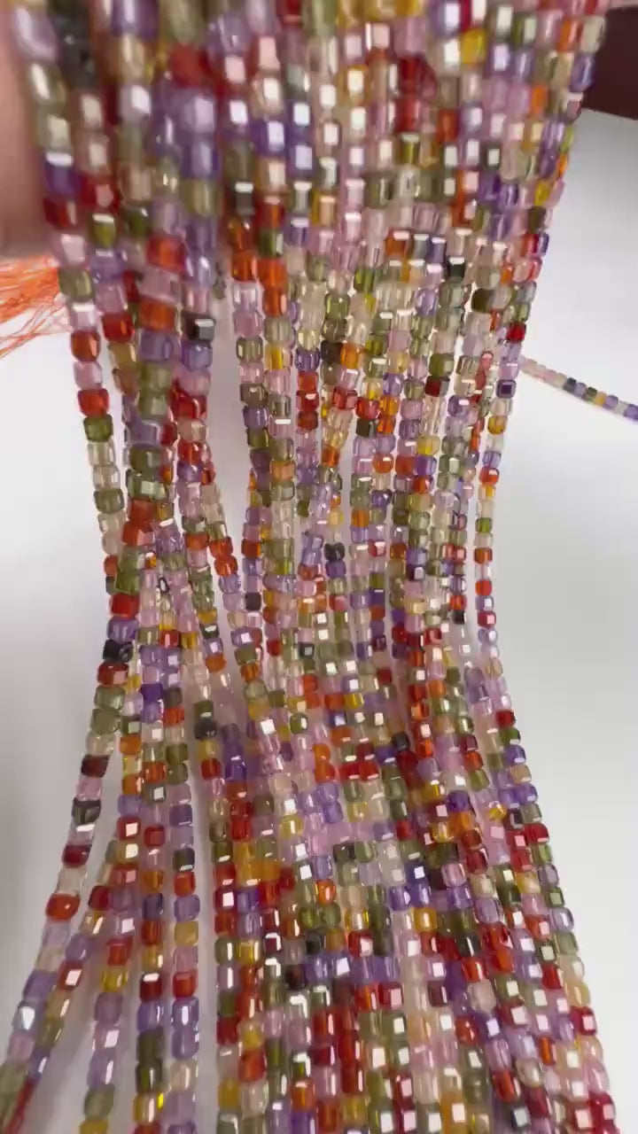 Cubic Zirconia Square Cube Micro Faceted 3x3mm Rainbow Beads AAA Gemstone Jewelry Making CZ Beads 1.5”full  Strand approximately 145 pieces