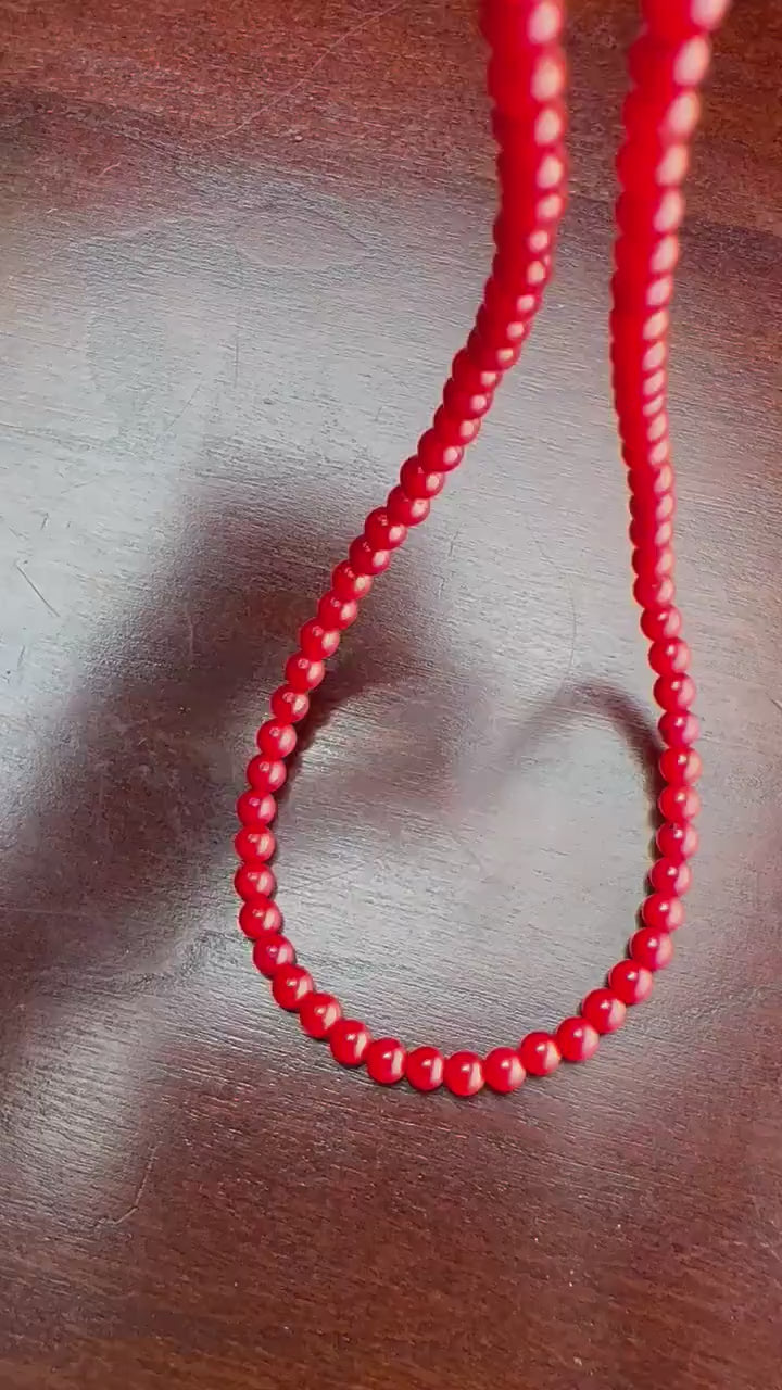 Genuine Red Coral Red Smooth Round  AAA Quality beaded Necklace silver Lobster Clasp, Beach, Boho Gift for her,October Birthstone