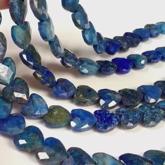 Genuine Lapis Lazuli Blue 8mm Faceted Heart shape top to bottom drilled beads for jewelry making healing gems . 22pcs 6” Long AAA quality