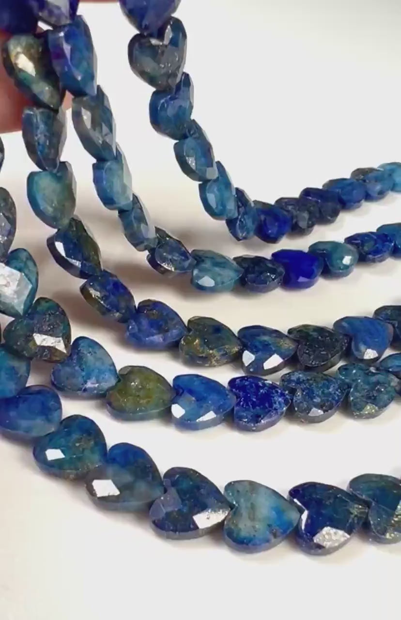 Genuine Lapis Lazuli Blue 8mm Faceted Heart shape top to bottom drilled beads for jewelry making healing gems . 22pcs 6” Long AAA quality