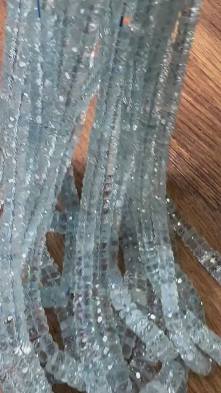 Natural Aquamarine Santa Maria Tyre wheel Heishi 6mm Micro Faceted cut Graduated Roundel Rare AAA clear quality beads , 8", 16"