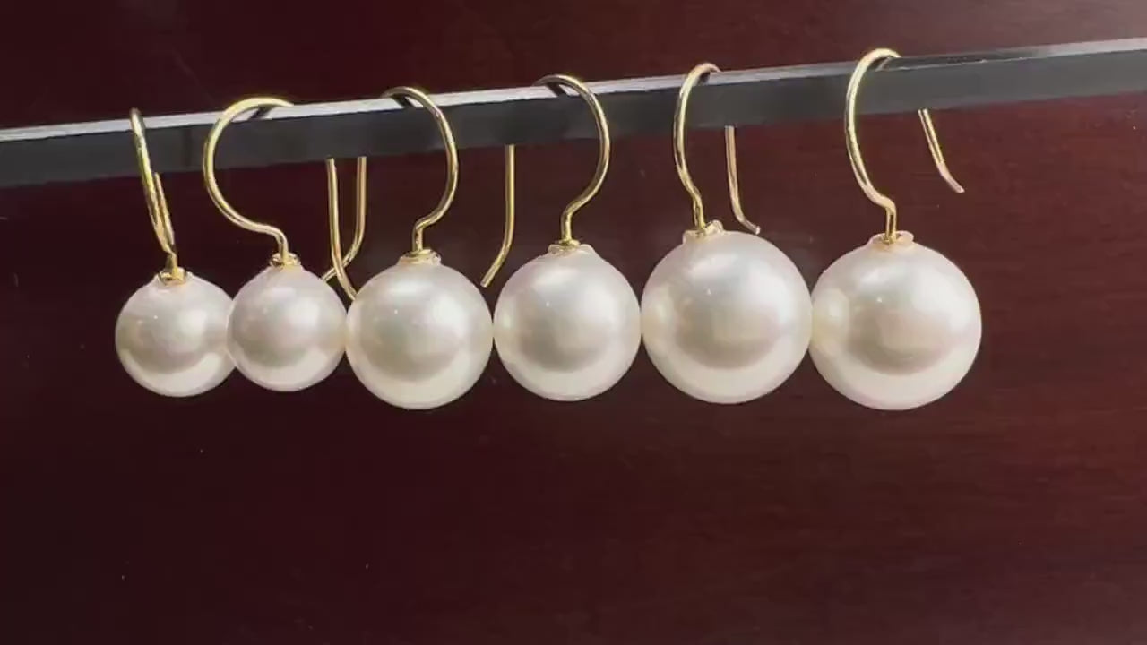 Half drilled White South Sea Shell Pearl earring 10,12,14mm Large High Luster Pearl Silver/Gold hook Earrings,Elegant Bridal