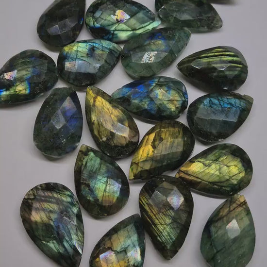 Natural Labradorite Blue Green Faceted  15x28-17x25mm Teardrop Steady Figure 8 925 Sterling Silver or 14K Gold Filled Necklace, Gift For Her