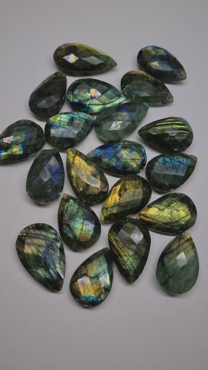 Natural Labradorite Blue Green Faceted  15x28-17x25mm Teardrop Steady Figure 8 925 Sterling Silver or 14K Gold Filled Necklace, Gift For Her