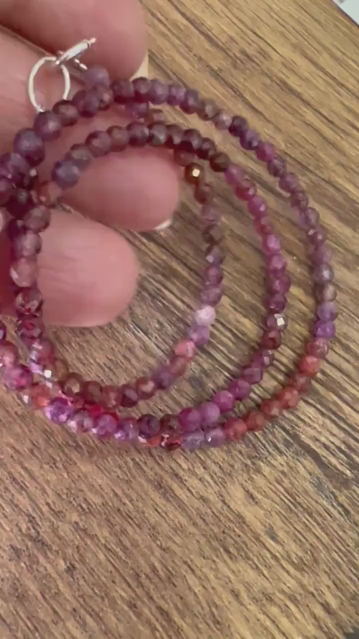 Natural Ruby 3.5mm Faceted round red pink Ombre Shaded Gemstone 925 Sterling Silver, Gold Filled Choker Layering Necklace gift, Valentine