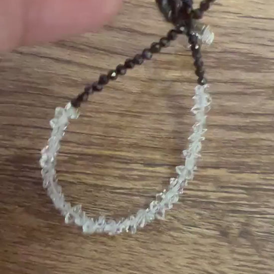 Black Spinel 2mm Beads with Herkimer Diamond 4x5.5-6.5mm Double Terminated in 3" AAA High Quality Raw Diamond 925 Sterling Silver necklace