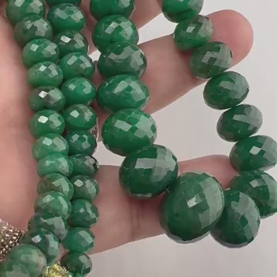Genuine Zambian Emerald Dark green 6-17mm large Faceted Roundel Gemstone 16" Necklace with 9" Adjustable thread,May Birthstone,Gift 538ct