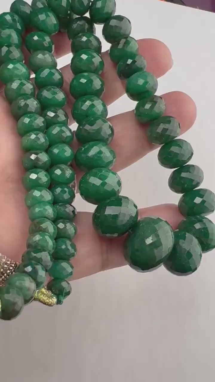 Genuine Zambian Emerald Dark green 6-17mm large Faceted Roundel Gemstone 16" Necklace with 9" Adjustable thread,May Birthstone,Gift 538ct