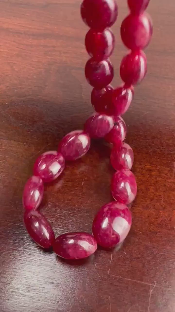 Genuine Ruby Free Form smooth raw Oval 7x10-11x14mm Graduated Adjustable Necklace, Gift for her, 253 ct