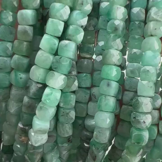 Natural Emerald square cube dice shape 4-4.5mm Faceted Gemstone Beads 12.25"Strand