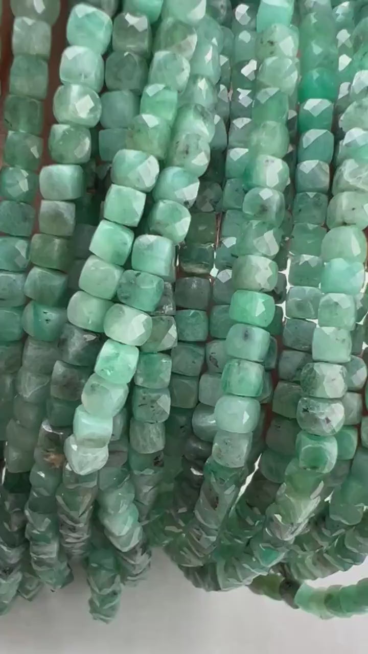 Natural Emerald square cube dice shape 4-4.5mm Faceted Gemstone Beads 12.25"Strand