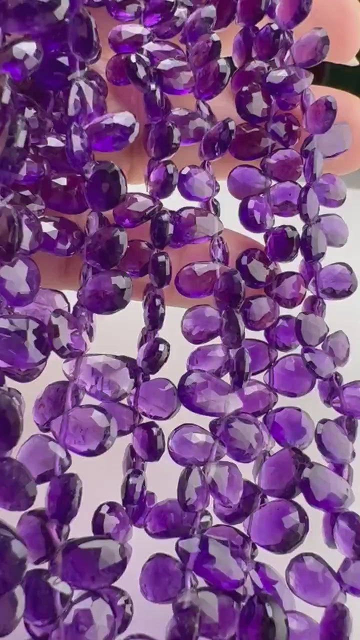 Natural Amethyst Faceted Drop  5x7-8mm and 6x8-9.5mm Pear Drop AAA quality, for Jewelry Making DIY Gemstone Beads. 10, 20, 30 pcs