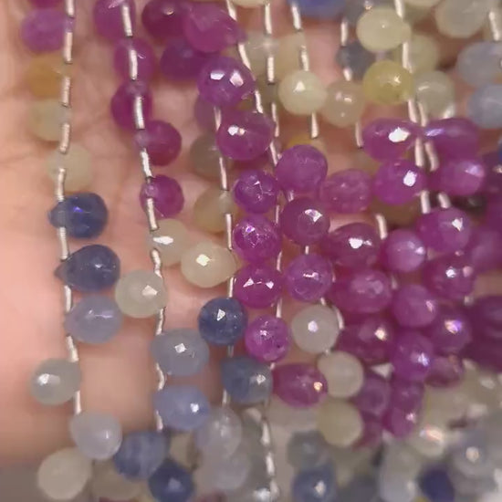 Multi Sapphire Briolette, Natural Multi Sapphire Micro Faceted Teardrop 4-5x6mm Briolette DIY Jewelry Making Gemstone Bead