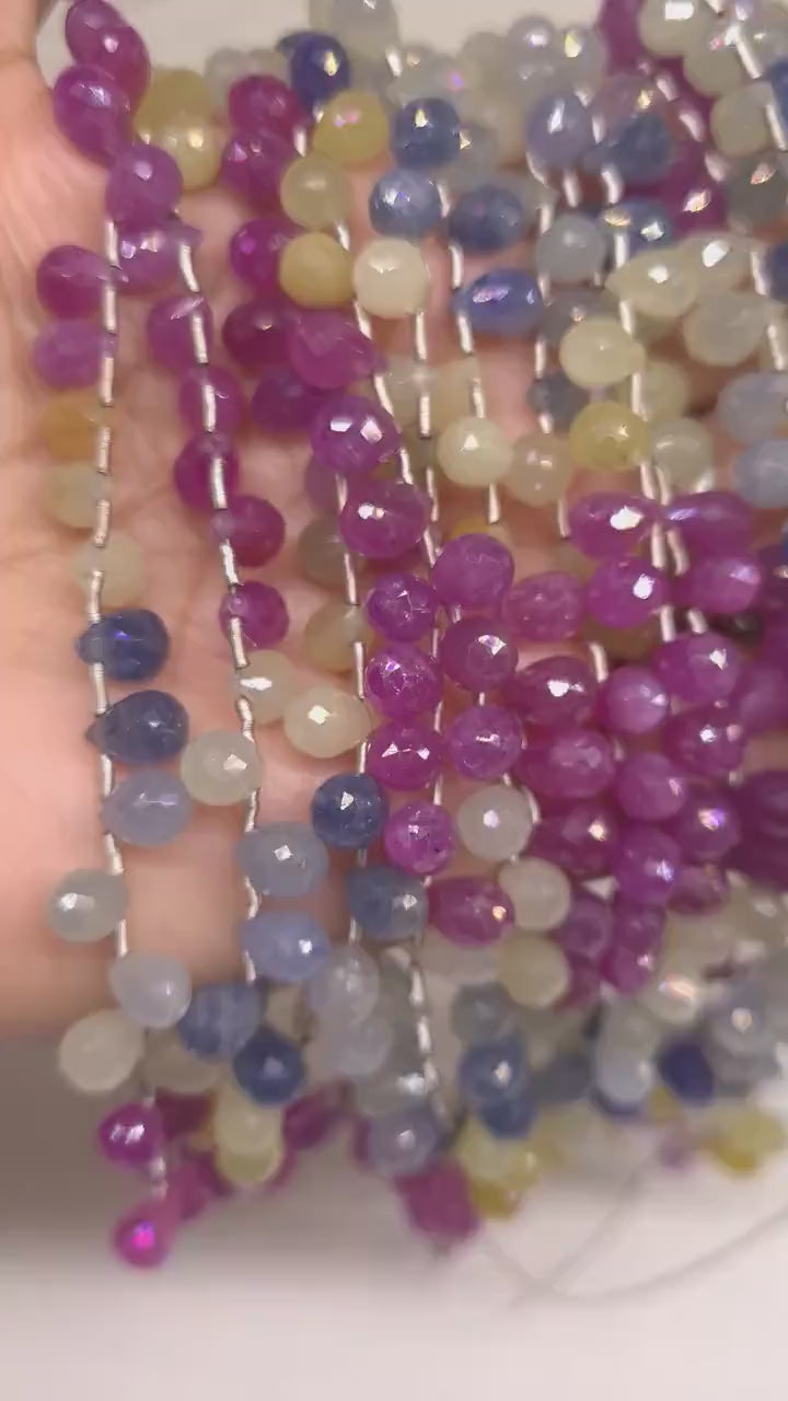 Multi Sapphire Briolette, Natural Multi Sapphire Micro Faceted Teardrop 4-5x6mm Briolette DIY Jewelry Making Gemstone Bead