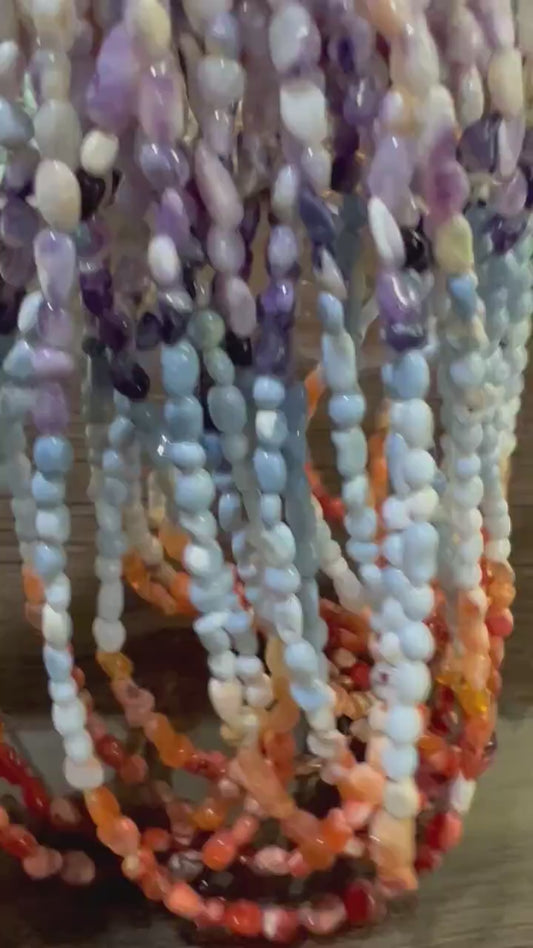 Multi Opal natural raw  Smooth nugget 3x4-6mm jewelry making gemstone beads , 9”,18”strand