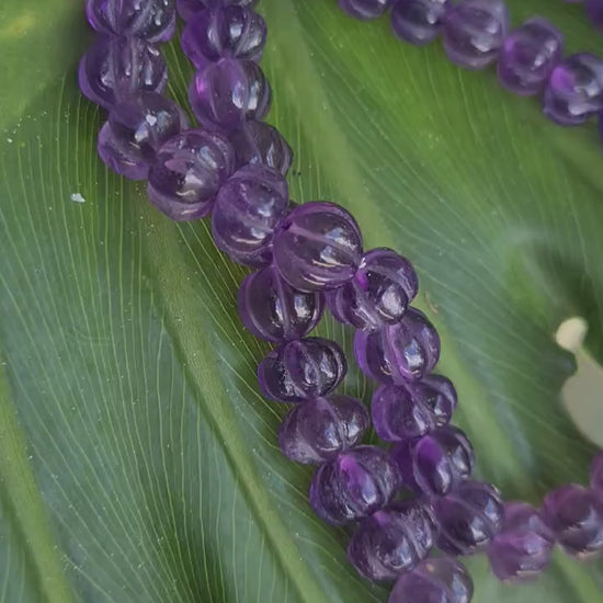 Natural Amethyst Handcrafted Pumpkin Shape Melon Beads,  9-10mm, Sold by Piece