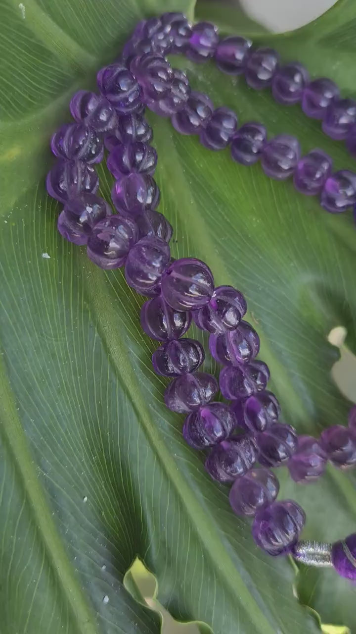 Natural Amethyst Handcrafted Pumpkin Shape Melon Beads,  9-10mm, Sold by Piece