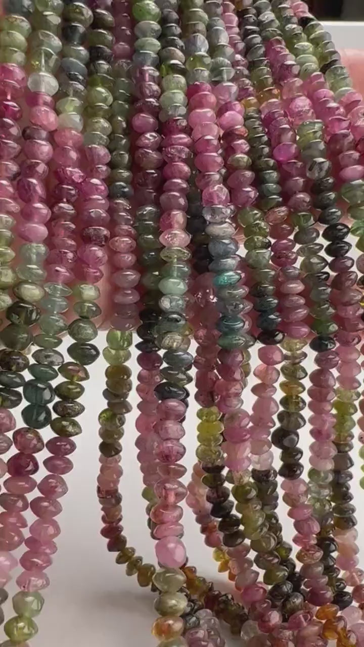 Natural Multi Watermelon Tourmaline 5mm raw smooth  Roundel beads  AAA quality Jewelry Making, healing Beads 7”, 14” St