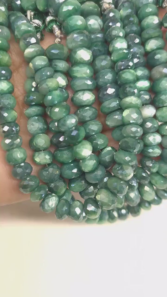 Genuine Moonstone Emerald Green mystic High Quality Faceted Roundels in 3.8-4mm Gemstone Beads 12.25” strand