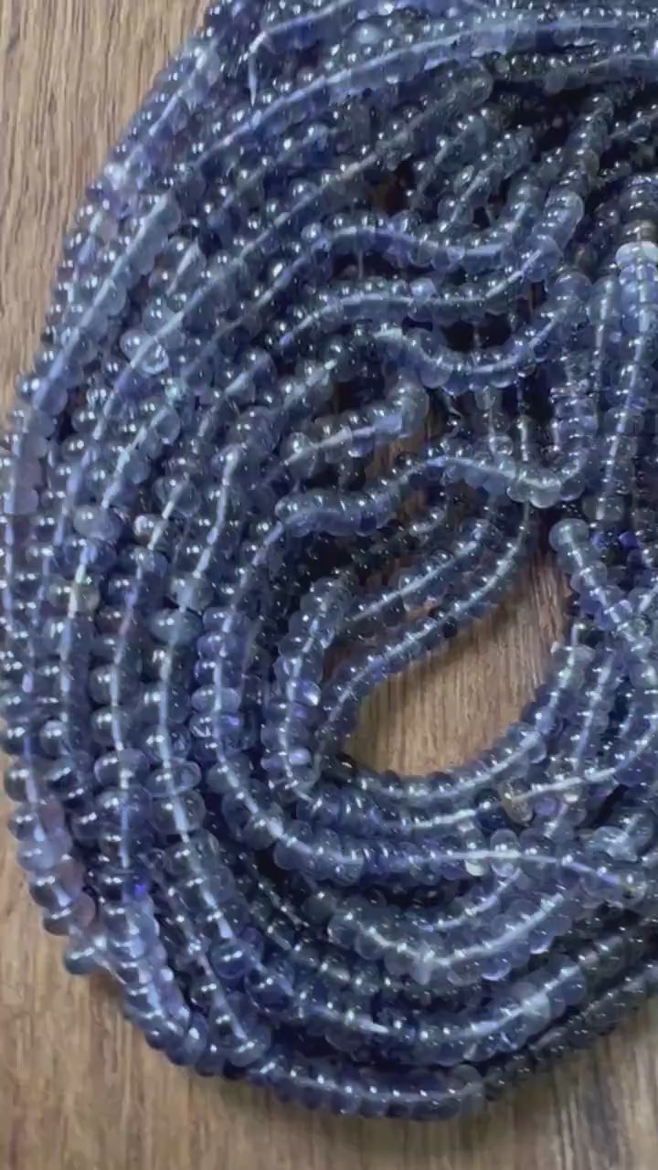 Natural Ombre Iolite Shaded 5-5.5mm large smooth Roundel Iolite rare 8” and 16” strand . Beautiful water,Violet blue shaded iolite beads .