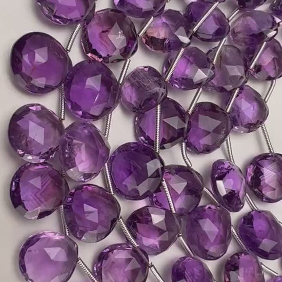 Genuine Amethyst cut Faceted AAA clear gem quality Briolette, Graduated Faceted Heart Teardrop 13.5-14mm Amethyst drops.