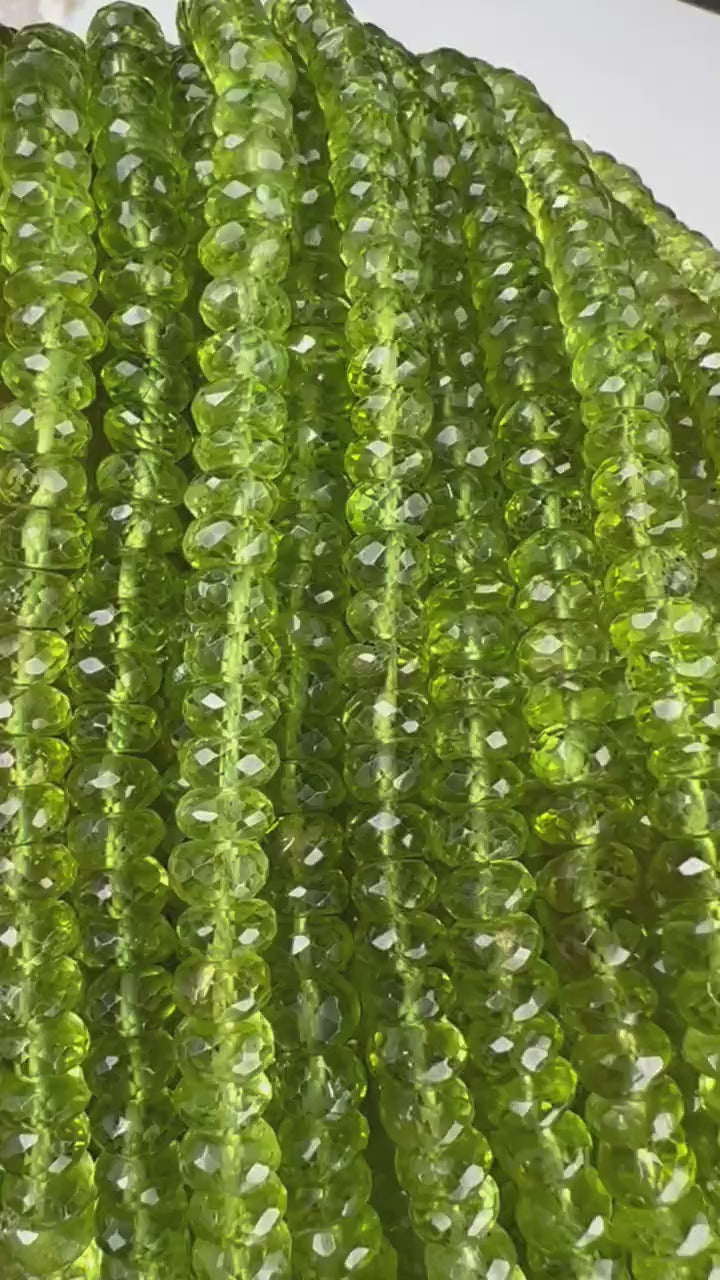 Natural Peridot Faceted Rondelle 5.5-6mm AAA Gemstone Beads 8” strand  August Birthstone