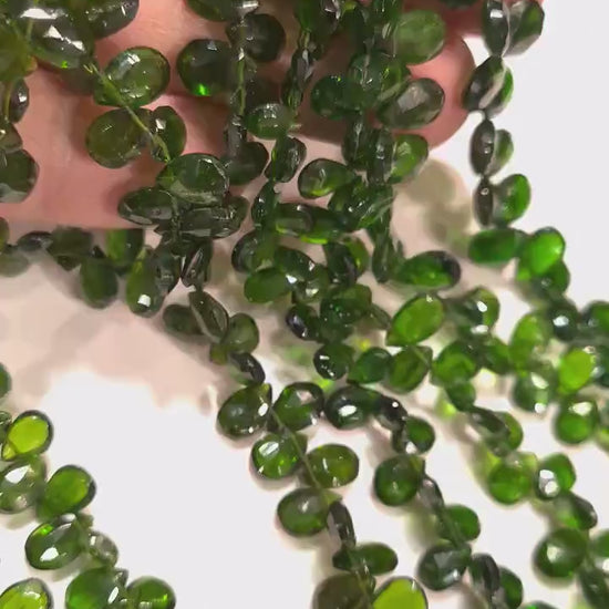 Natural Chrome Diopside 5-6x8-9mm Faceted Teardrop Beads, AAA High Quality Rare beautiful Green Chrome diopside Beads. 6pcs, 12pcs