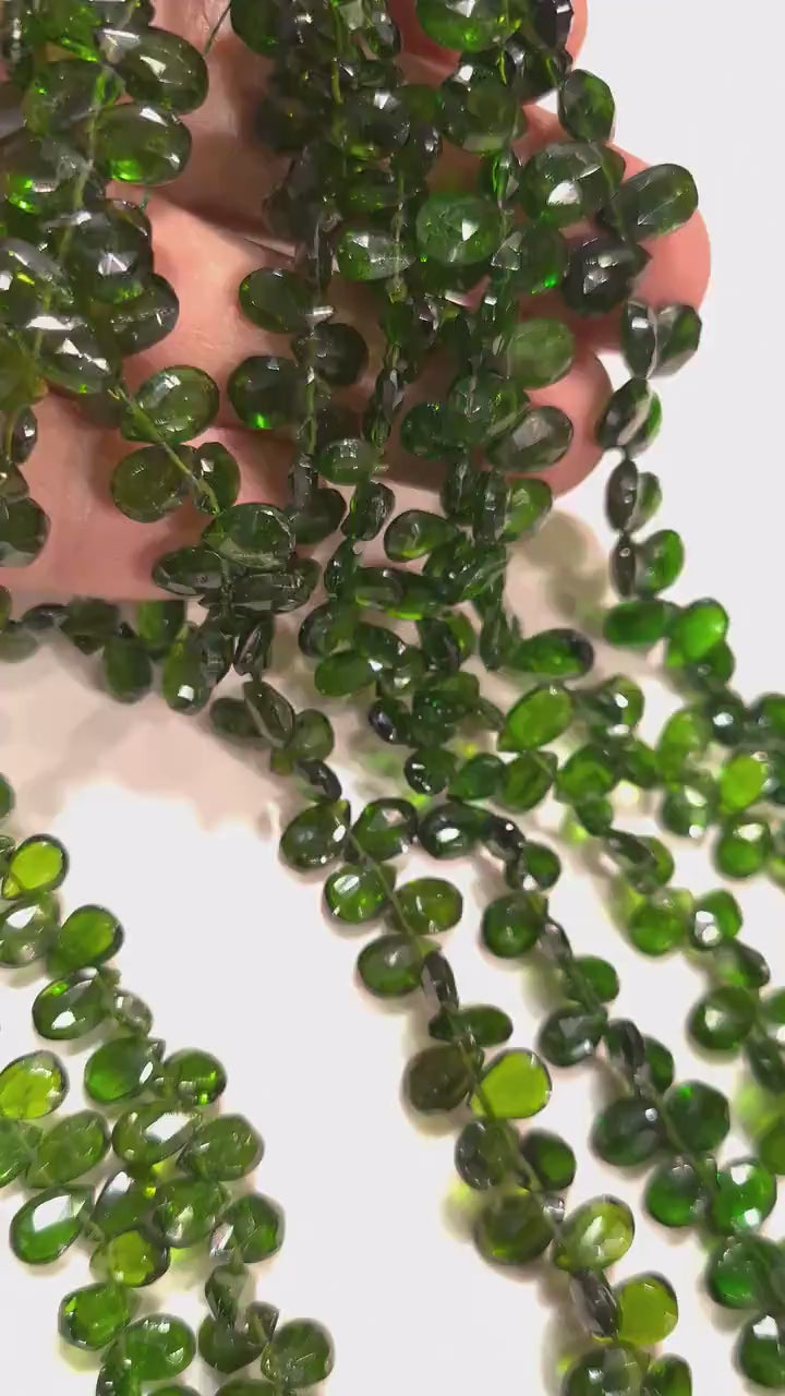 Natural Chrome Diopside 5-6x8-9mm Faceted Teardrop Beads, AAA High Quality Rare beautiful Green Chrome diopside Beads. 6pcs, 12pcs